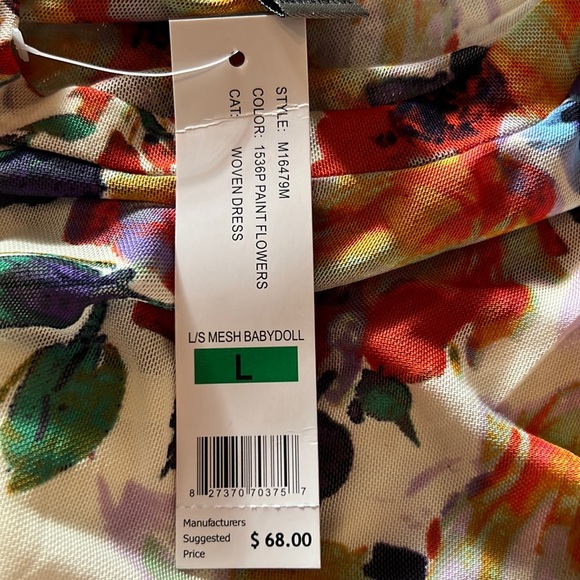 Love by Design Catherine Long Sleeve Mesh Babydoll Dress in Paint Flowers Size M - Picture 15 of 17